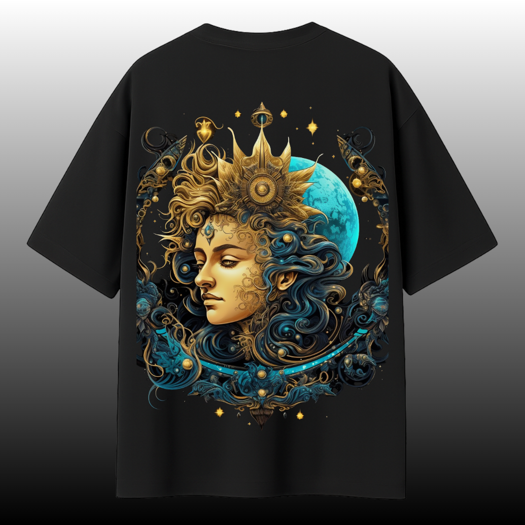 Celestial Goddess Minimal Black Oversized T-Shirt