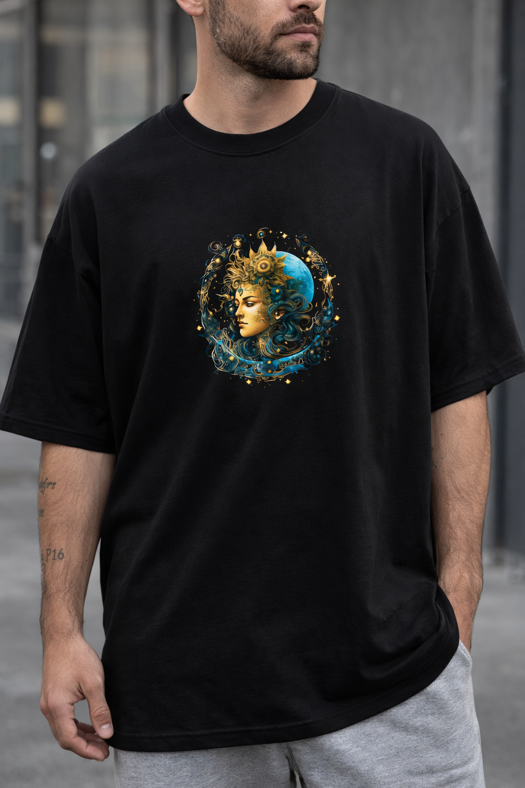 Celestial Goddess Minimal Black Oversized T-Shirt